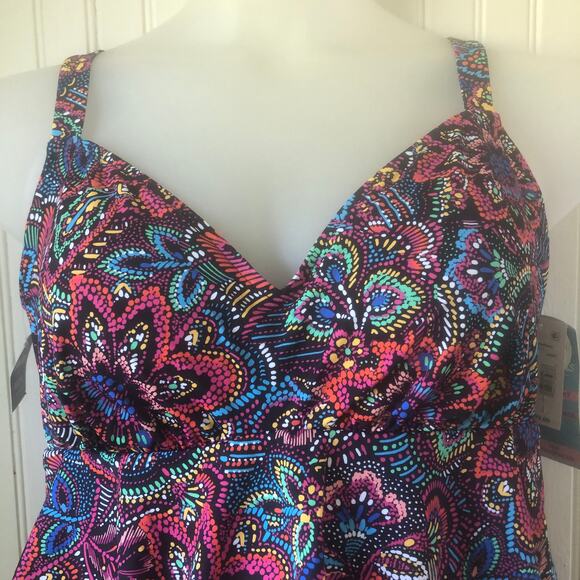 SWIM SOLUTIONS Retail $99 Floral Tiered Tummy Control Tankini One Piece Size 18 - Picture 2 of 6
